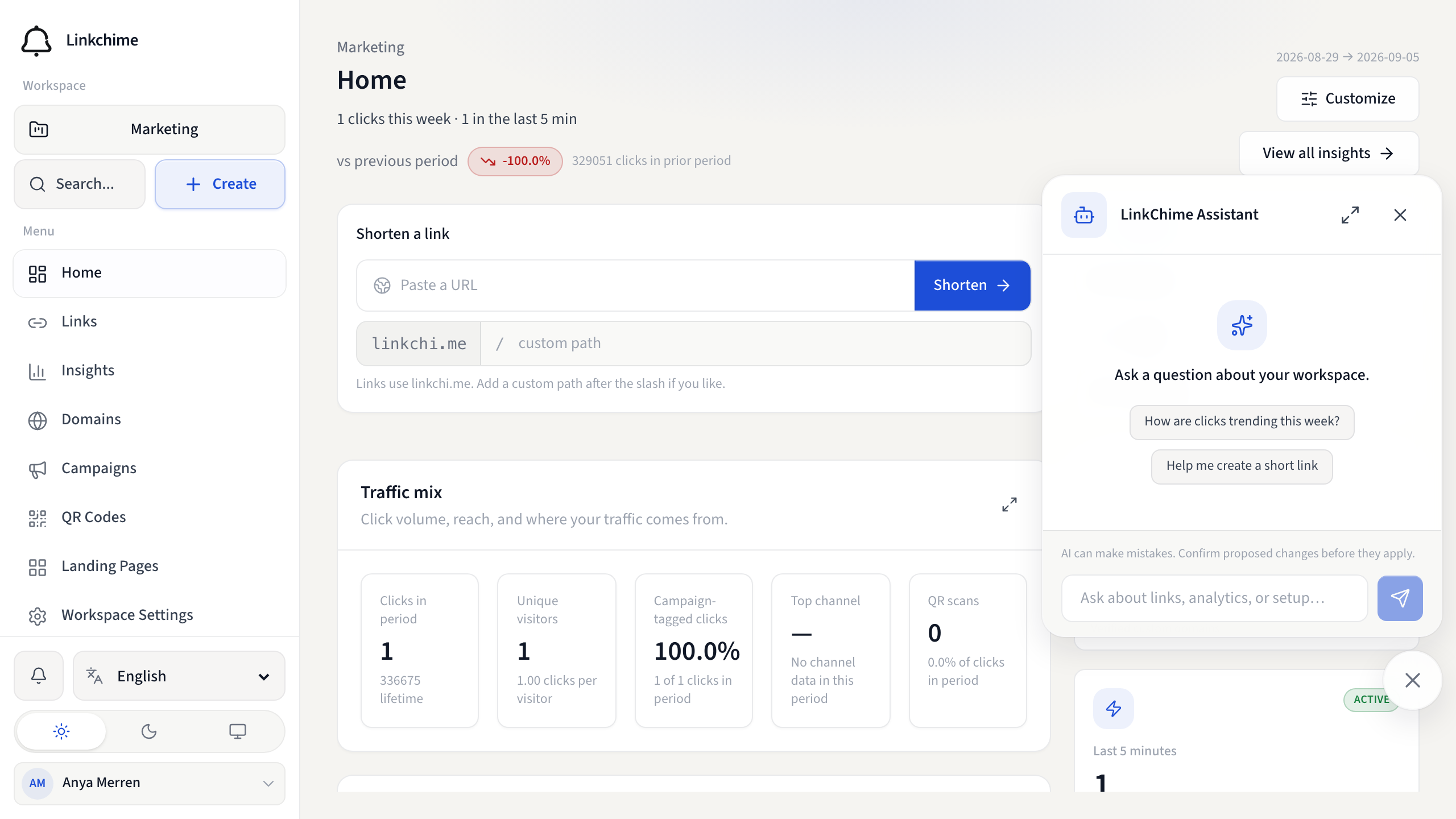 In-app AI assistant chat panel